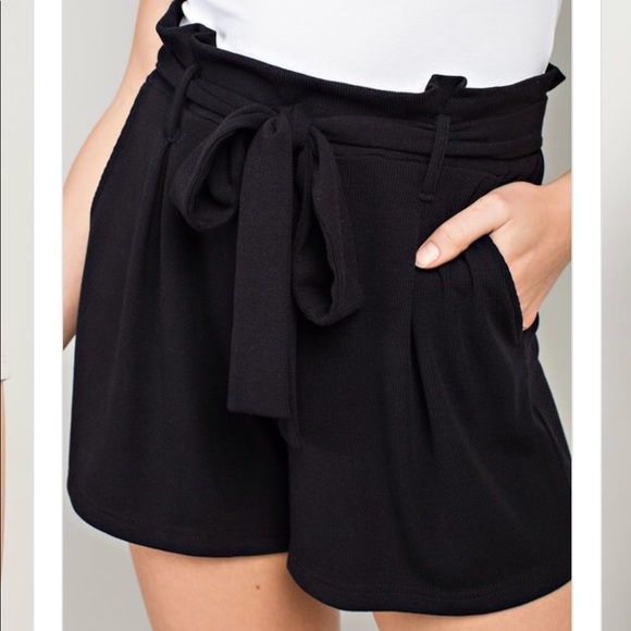 Desired Collection Pants - Black high waist belt Shorts
